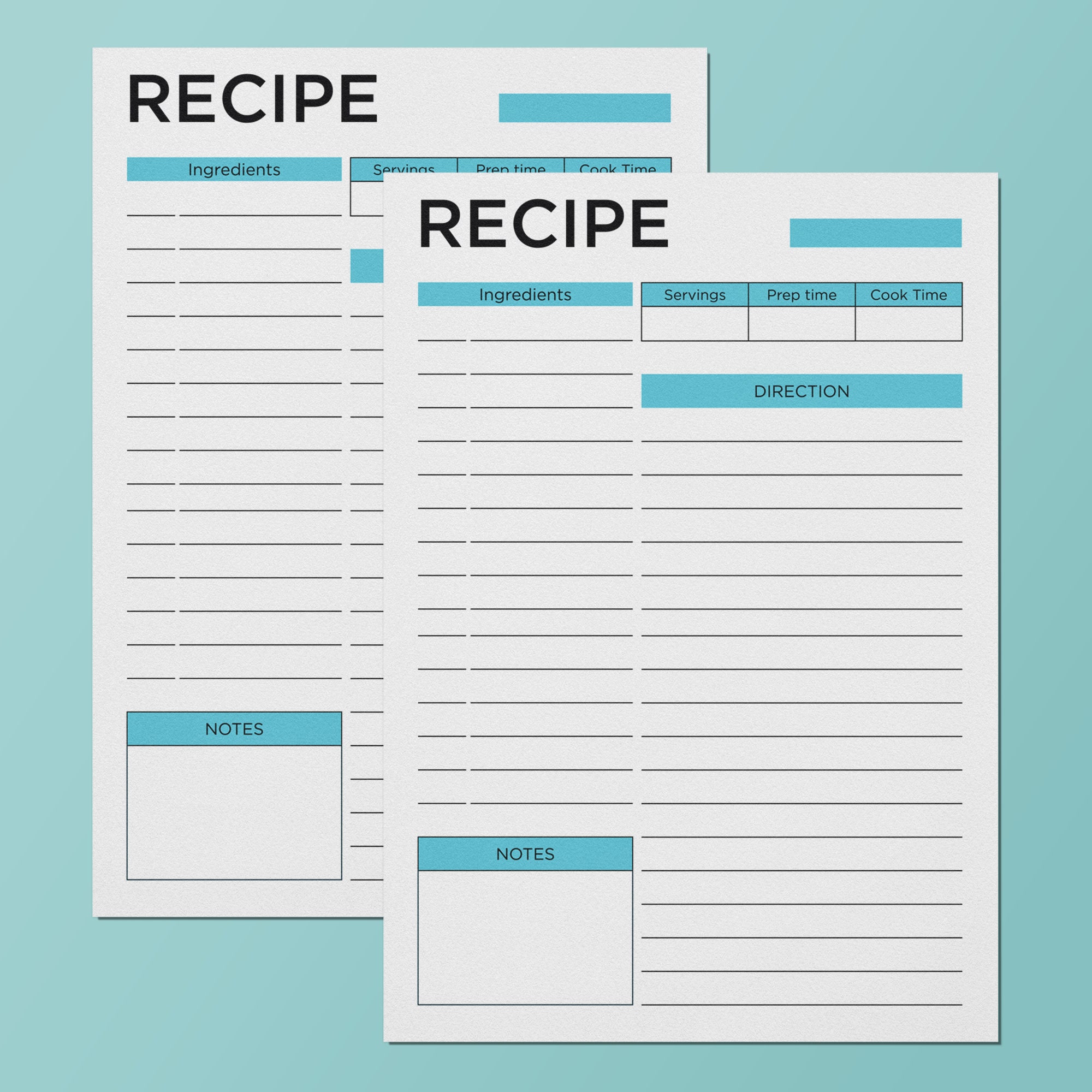 Recipe Planner Printable Recipe Card Template Instant Etsy