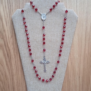 Saint Florian patron Saint of Firefighters Rosary with red diamond glass beads, Saint Florian double sided centerpiece and detailed Crucifix