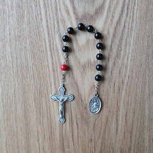 Pocket Rosary: Saint Florian, round glass beads, detailed Crucifix and Saint Florian medal