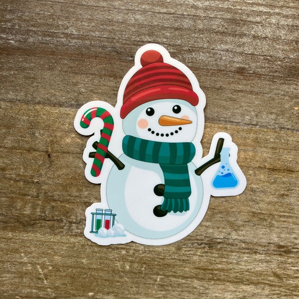 Science Snowman Holiday Sticker, Stocking Stuffer, Gift Tag, Lab Tech, Microbiology, Chemistry, Science Teacher, Biology, Christmas Science