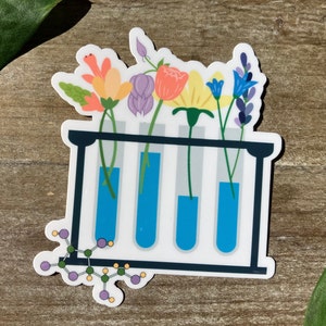 Floral Science Sticker, Lap top and water bottle stickers, Laminated Science sticker, Lab Tech, Chemistry sticker, Test Tubes, Molecules