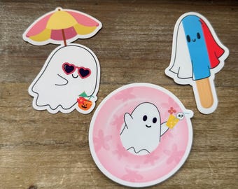 Summerween Sticker, Halloween and Summer, Cute Ghost Stickers, Beach Ghost Stickers, Halloween in Summer, Cute Gift, Ghost Stickers