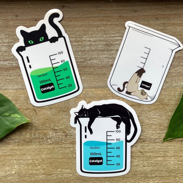 Catalyst Stickers, Science Cat Stickers, Chemistry Kitties, Lab Tech, Biology Sticker, Science Teacher, Water Bottle, Laminated