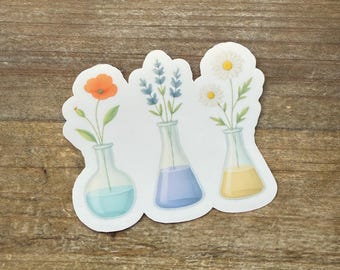 Floral Science Sticker, Erlenmeyer Flask, Chemistry Sticker, Women in Science, Science and Flower Sticker, Laptop sticker, STEM, Gift