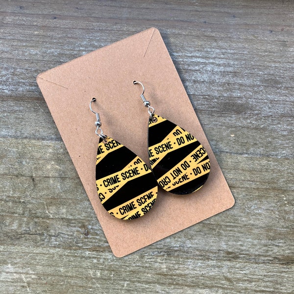 Forensic Science Earrings, Death Investigator, Forensic Teacher, Last Responder, Crime Scene, Crime Technician, Gift, Jewelry, Caution Tape