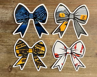 Forensics Bow Stickers, Ribbon Stickers, Crime Scene stickers, Forensics Science, Forensics Teacher, CSI, Death Investigation, True Crime