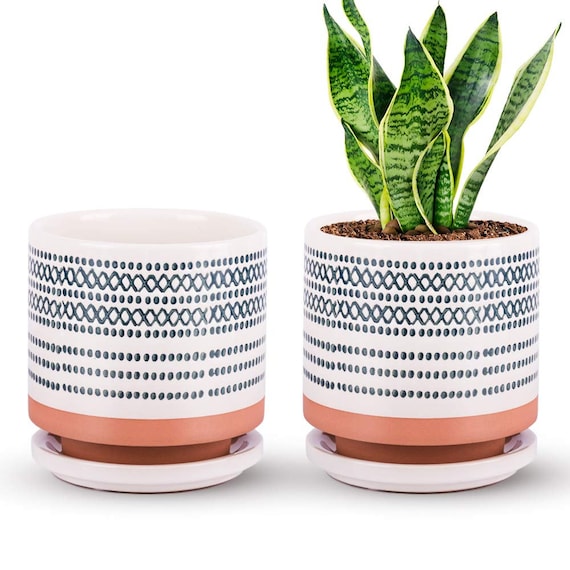 Cream Small Lovely Flower Pot Planter Basket-Home Office-Woven Knitted Effect 