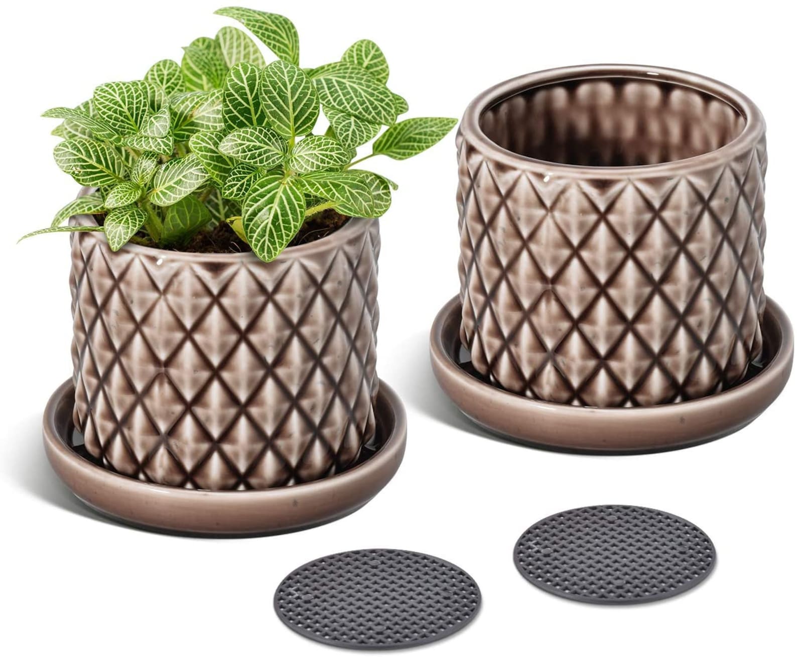 4.75 Ceramic Flower Pots with Drainage Holes Saucers Etsy