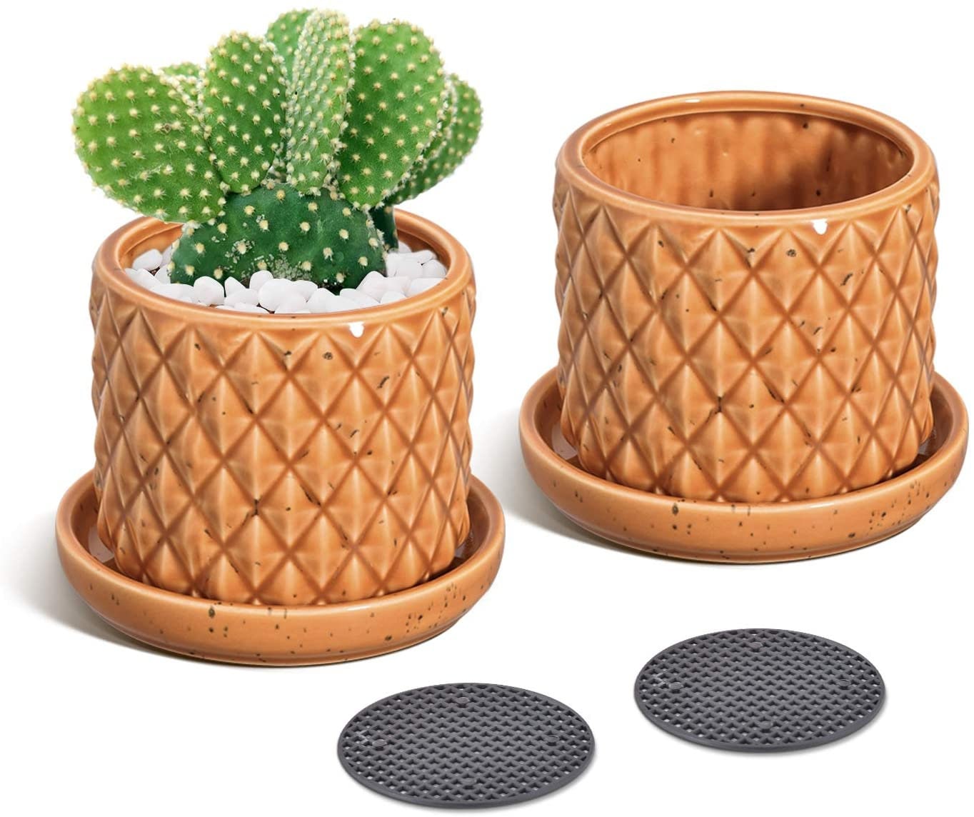 4.75 Ceramic Flower Pots with Drainage Holes Saucers Etsy