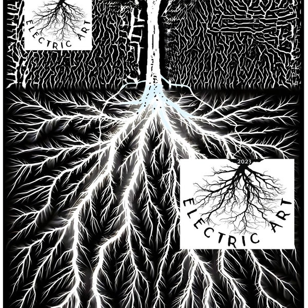 Electricitree high resolution woodcut image bundle, real electric root system with fractal atmosphere. 2 images included in listing