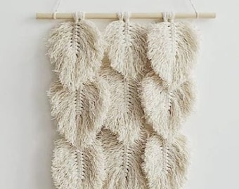 Beige Cream Macrame handmade Feather / leaf  Boho Wall hanging  40 cm wide x 50 cm long