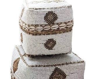 Boho Shell Boxes Set of 3 – Handmade Balinese Tribal Storage | Stacking Decorative Boxes for Shelf, Living Room or Entryway