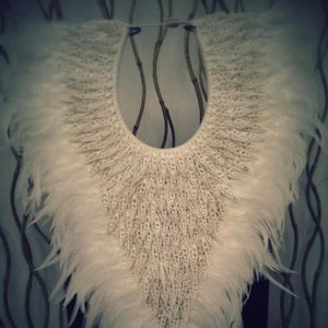 Papua Native Warrior necklace with natural white shells and white feathers  , Home Decor, Handmade