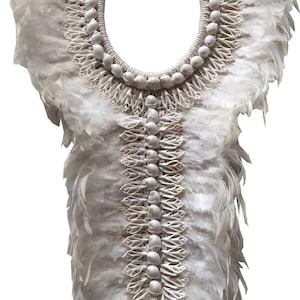 Papua Native Warrior necklace with natural white shells and white feathers  , Home Decor, Handmade