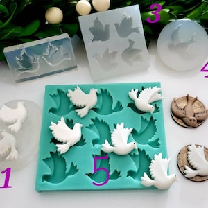 Colombes, pilican, styles et tailles variés, création de sucre, pâte polymère, résine UV, plâtre, savon, bougies, moule en silicone