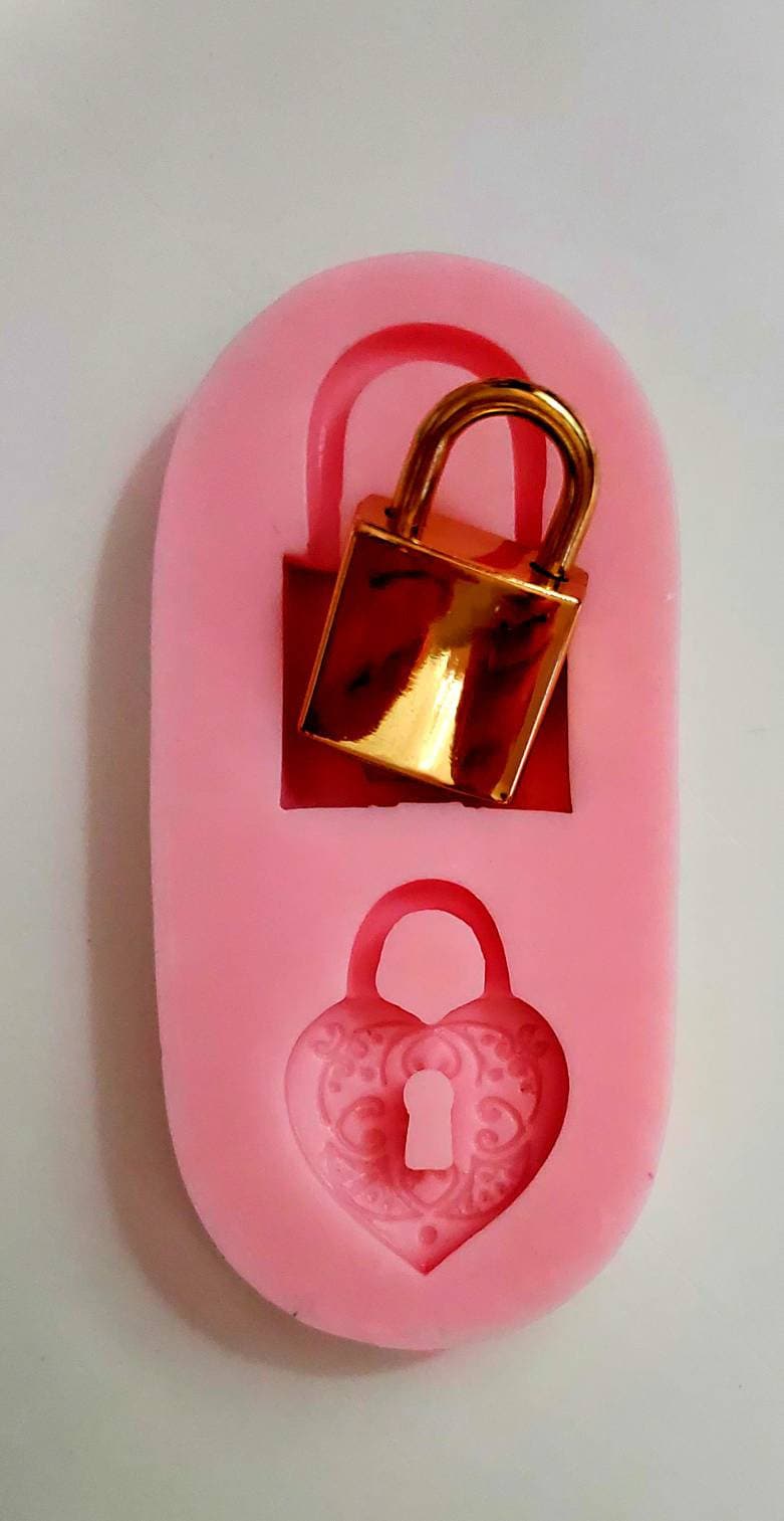 3D Lock and Heart Shape Make up Items Flexible Silicon Mold 