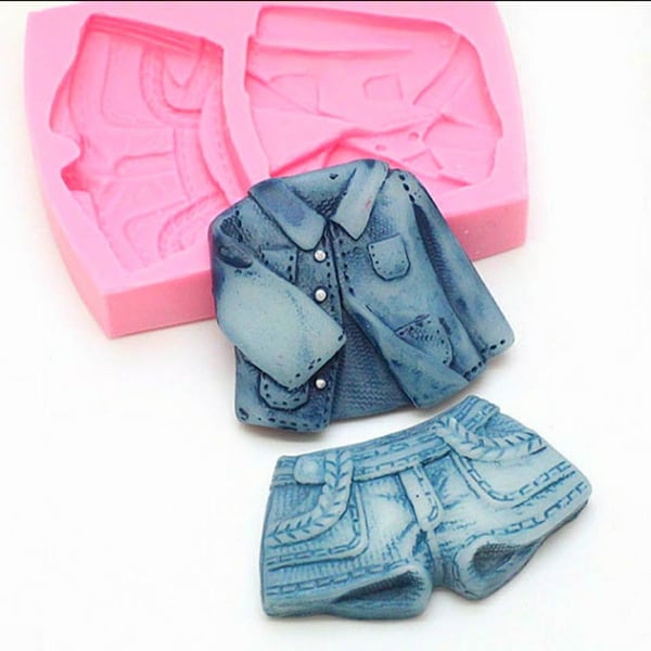 Jeans set short and t-shirt sugarcra silicon mold  gumpaste-fondant-chocolate,  isolmat- hard candy-plaster wax, resin epoxy, jewelry crafts