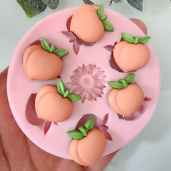 Peaches, apricod silicon mold fondant, gumpaste,chocolate, hard candy, isomalt, ice, candle, soap,  resin Uv and resin epoxy, polymer clay