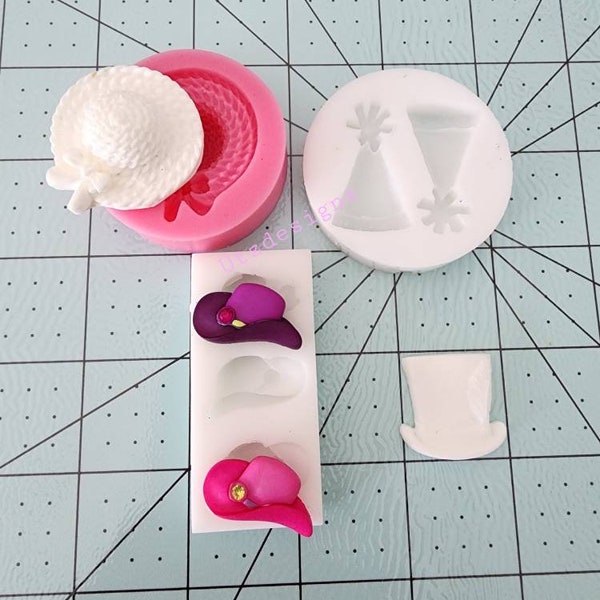 Chapeau d'été, moule en silicone pour chapeau de fête, chapeau de mode, sugarcraft, fondant, chocolat, cake pop, cup cake, résine, porcelaine froide.