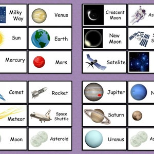 Jeu de cartes Flash sur l'espace et le système solaire à télécharger 24 cartes Planètes Activité d'apprentissage éducative