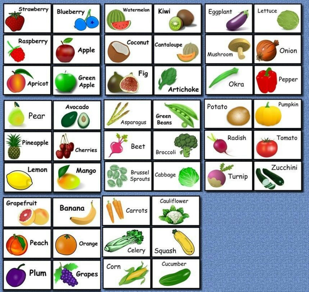 DIGITAL DOWNLOAD 46 Fruits & Vegetables, Flash Cards Preschool ...