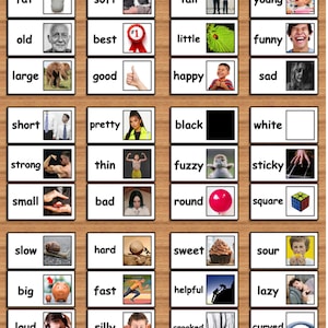 SCARICA DIGITALE 36 aggettivi FLASHCARDS per la scuola materna, prima elementare o istruzione parentale Parti del discorso Parole descrittive