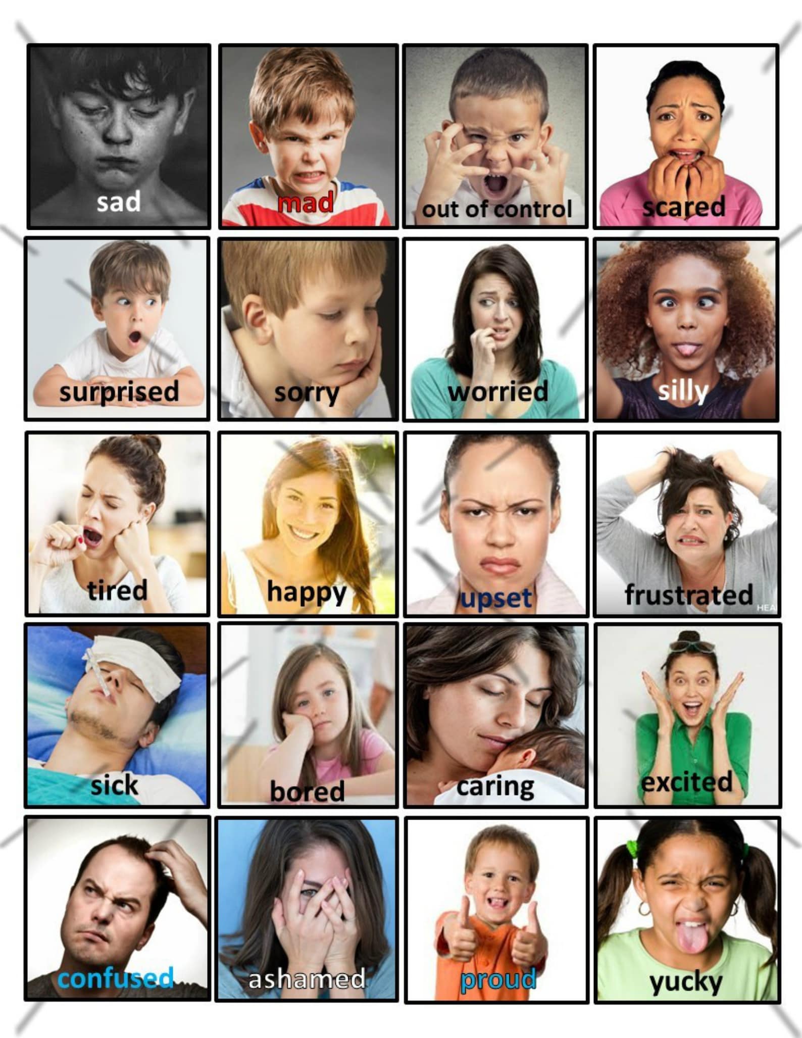 PECS Cards 20 Emotions Feelings Autism Learning Activity Real Etsy