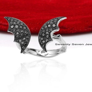 925 Silver Diamond Wing Ring, Bat Wings Ring, Black Bat Wing Ring, Vampire Dragon Wing Ring, Halloween Wing Ring, Pave Wing Ring, Wing Rings