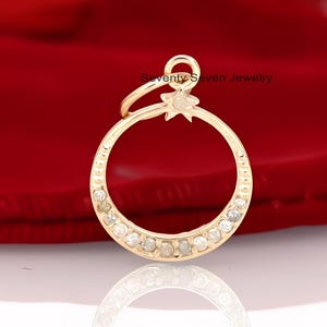14K Gold Diamond Moon Pendant, Round Star Pendant, Star Gold Pendant, 14K Gold Half Moon Pendant, Moon Stars Pendant, Dainty Moon Charm