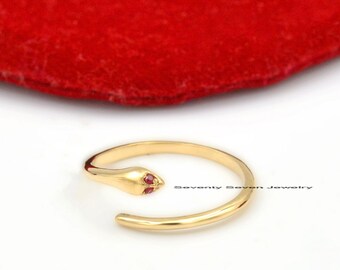 14K Solid Gold Diamond Snake Ring: Minimalist Jewelry
