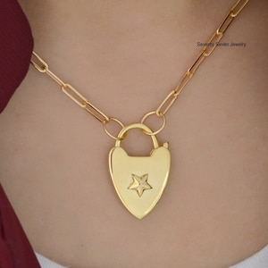 14k Gold Vermeil Heart Star Padlock, Heart Padlock, Silver Star Padlock, Heart Padlock, 30 MM Padlock Connector, Padlock, Openable Padlock