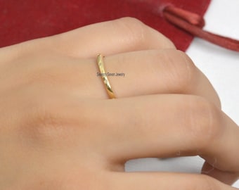 14k Gold Diamond Band Ring, Flush Set Wedding Band Ring, 14k Gold Band Ring, 14k Gold Thin Dainty Band, 14K Dainty Spaced Gemstone Band Ring