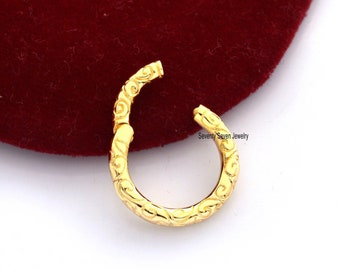 9k Gold Engraved Charm Enhancer Holder: Round Link Lock