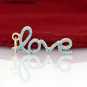 925 Silver Pave Love Words Charm, Pave Love Initial Pendant, Cursive Love Pendant, Pave Diamond Charms, Love Pendant, Valentines Jewelry,