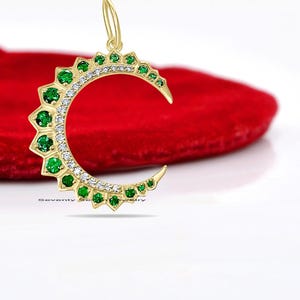 Moissanite Half Moon Pendant, Crescent Moon Pendant, Gemstone Horn Moon Pendant, Tsavorite Double Horn Moon Charm, Pave half Moon Pendant