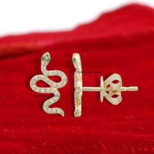 14K Gold Diamond Snake Studs, Serpent Stud Earring, Diamond & Emerald Snake Stud Earrings, Elegant Snake Studs, Petite Snake Earrings