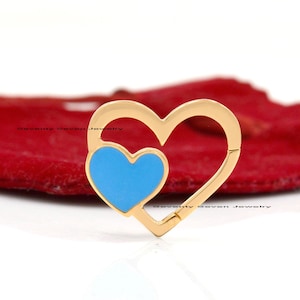 Sterling Silver Heart Charm Holder: Turquoise Enamel Lock