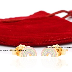 925 Silver Enamel Rainbow Studs: Dainty Colorful Earrings
