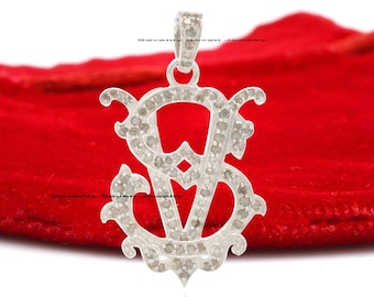 925 Silver Diamond Monogram Pendant: Personalized Initial Necklace
