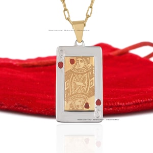 Queen Play Cards Pendant, Silver Play Card Pendant, Grabado Card Pendant, Playing Card Pendant, Queen Of Heart Playing, Esamel Playing Card