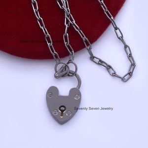 925 Silver Heart Padlock Necklace, Dainty Heart Padlock, 14K Gold Vermeil Heart Padlock, 925 Vintage Padlock, Openable Padlock 925 Silver