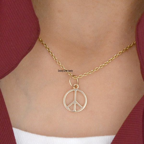 collier de signe de paix en or 9k, pendentif de signe de paix en or, charme de signe de paix en or, pendentif signe de paix en or