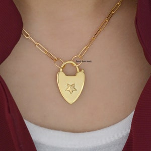 14K Solid Gold Heart Padlock, Gold Padlock Connector, 14K Openable Padlock, Heart Padlock Pendant Jewelry, Gold Heart Padlock Pendant