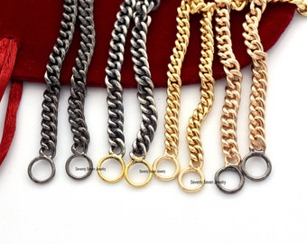 May include: Five different chain link bracelets with jump rings. The chains are silver, black, gold, and rose gold.