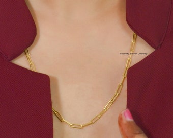 14K Gold Paperclip Link Chain Necklace