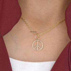 Peace Charm Solid 14k Gold Pendant, Gold Peace Sign Pendant, Symbol Peace Charm Gold, 14K Dainty Peace Pendant, 14K Designer Peace Pendant