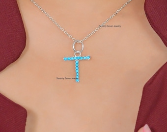 Encantos de letras de piedras preciosas turquesas, colgante de letras de piedras preciosas, colgante de turquesa de todas las letras,
