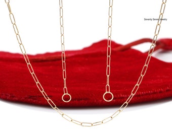 Solid 14K Gold Paper Clip Chain, Oval Link Necklace