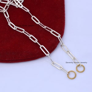 925 Silver Paperclip Chain & Yellow Jumping, Rectangle Link Chain, Paperclip Chain Necklace, Padlock Connector Chain, Square Link Necklace