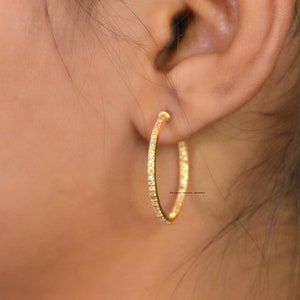 925 Silver Diamond Hoops, Oxidized Diamond Hoops, 25 MM Hoop Earrings, Diamond Large Hoops Earrings, Micro Pave Diamond Hoop Earrings